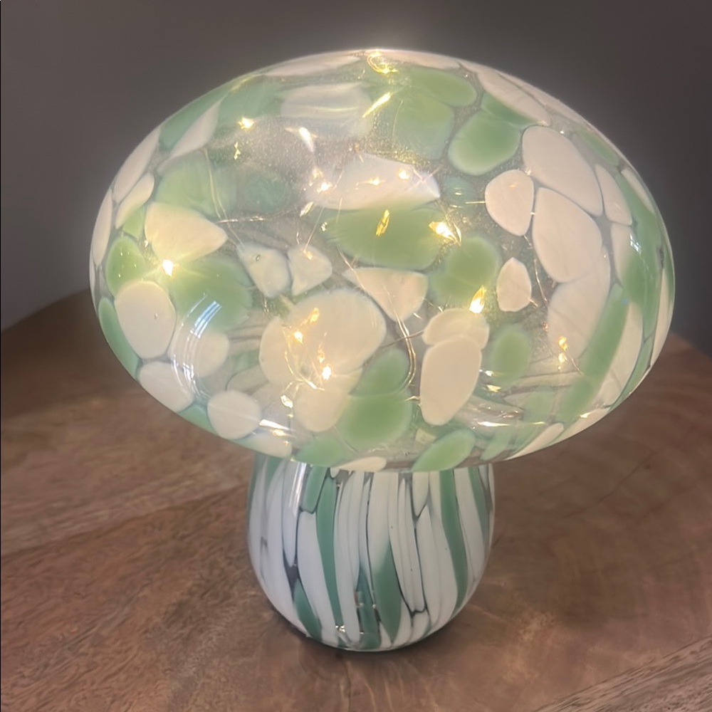 Green and White Glass Mushroom Lamp